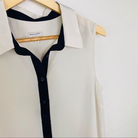 Talbots ivory and black color-block button up sleeveless top size medium - Picture 3 of 6